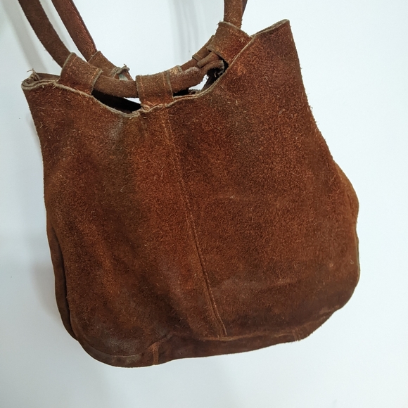 vtg 1970s era boho hippie leather suede shoulder bag - Picture 2 of 5